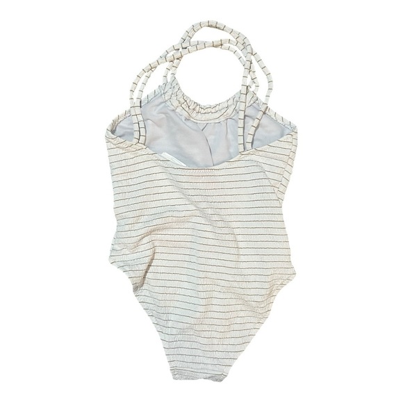 Zara Kids Swimsuit Girls Size 8-9 White & Gold Stripes One Piece Ocean Pool - Picture 3 of 6